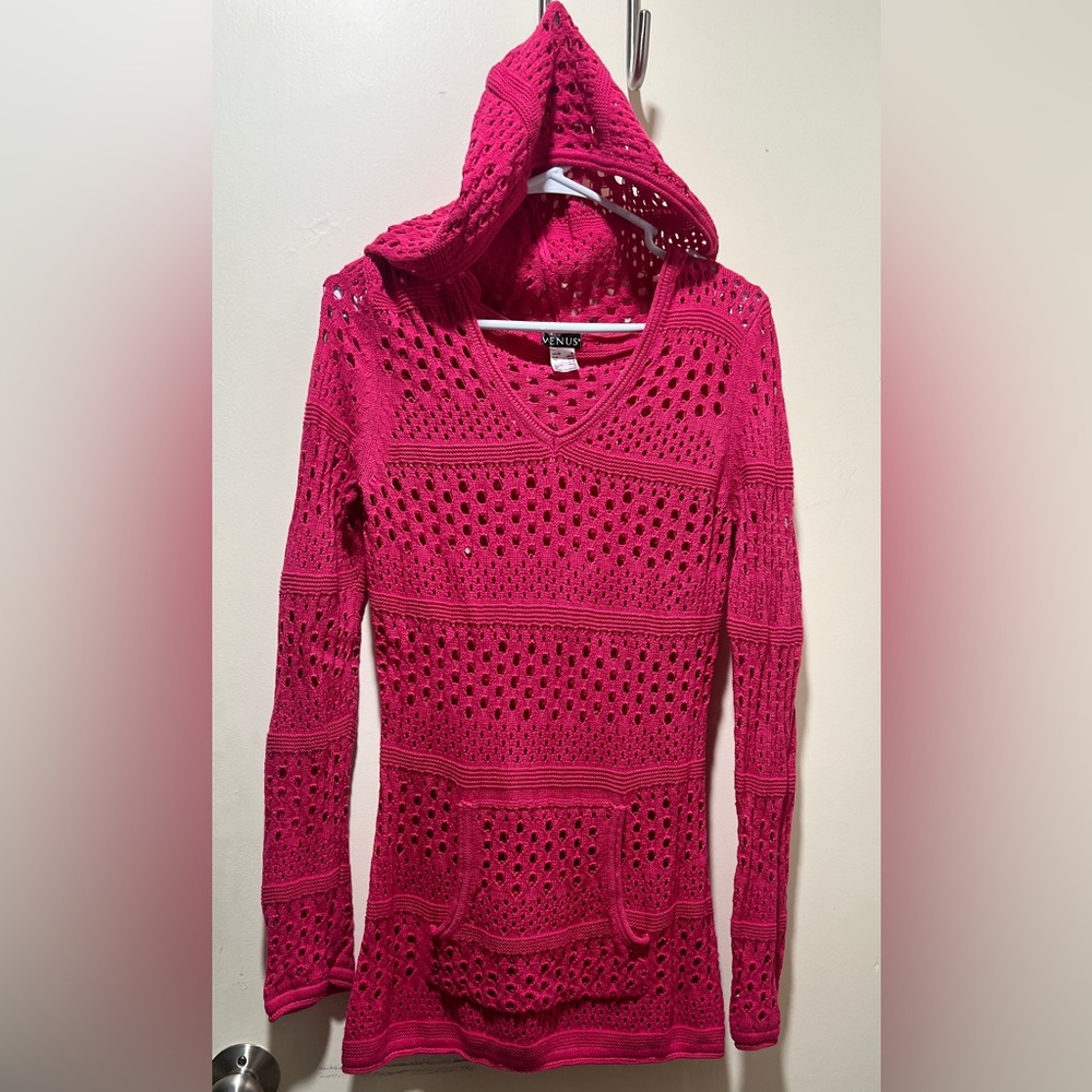 Vibrant Pink Hooded Knit Top